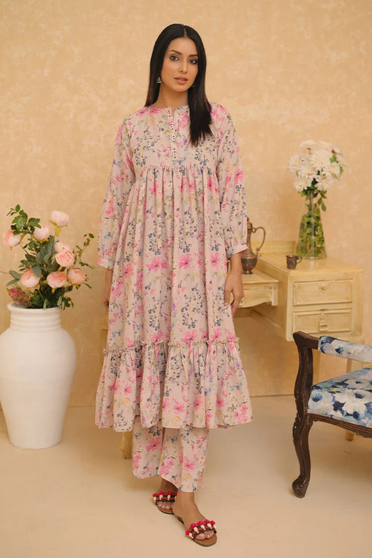 Picture of LAC-02960 | Fawn & Multicolor | Casual 2 Piece Suit | Polyester Swiss Lawn - Available at Raja Sahib