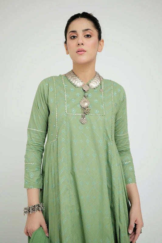 Picture of LAD-02659 | Green | Casual 3 Piece Suit | Cotton Cambric - Available at Raja Sahib