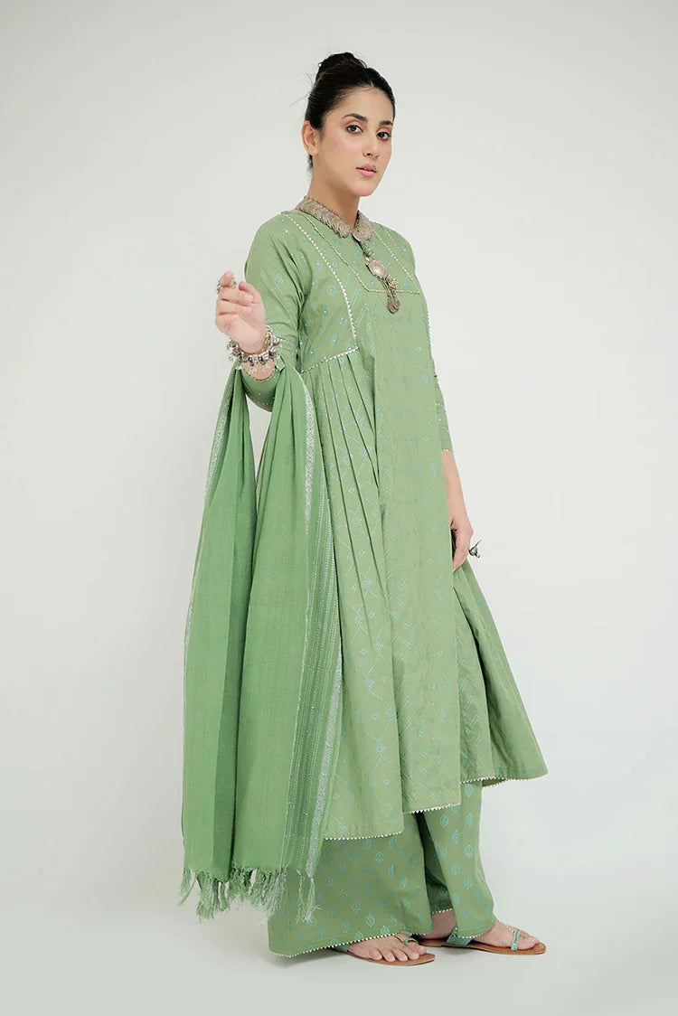 Picture of LAD-02659 | Green | Casual 3 Piece Suit | Cotton Cambric - Available at Raja Sahib