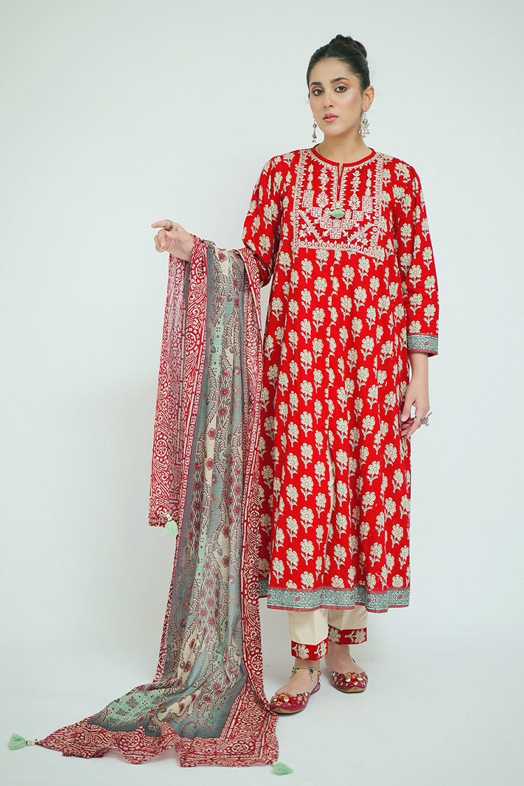 Picture of Senorita - LAD-02686 | Red & Multicolor | Casual 3 Piece Suit | Cotton Lawn Printed - Available at Raja Sahib