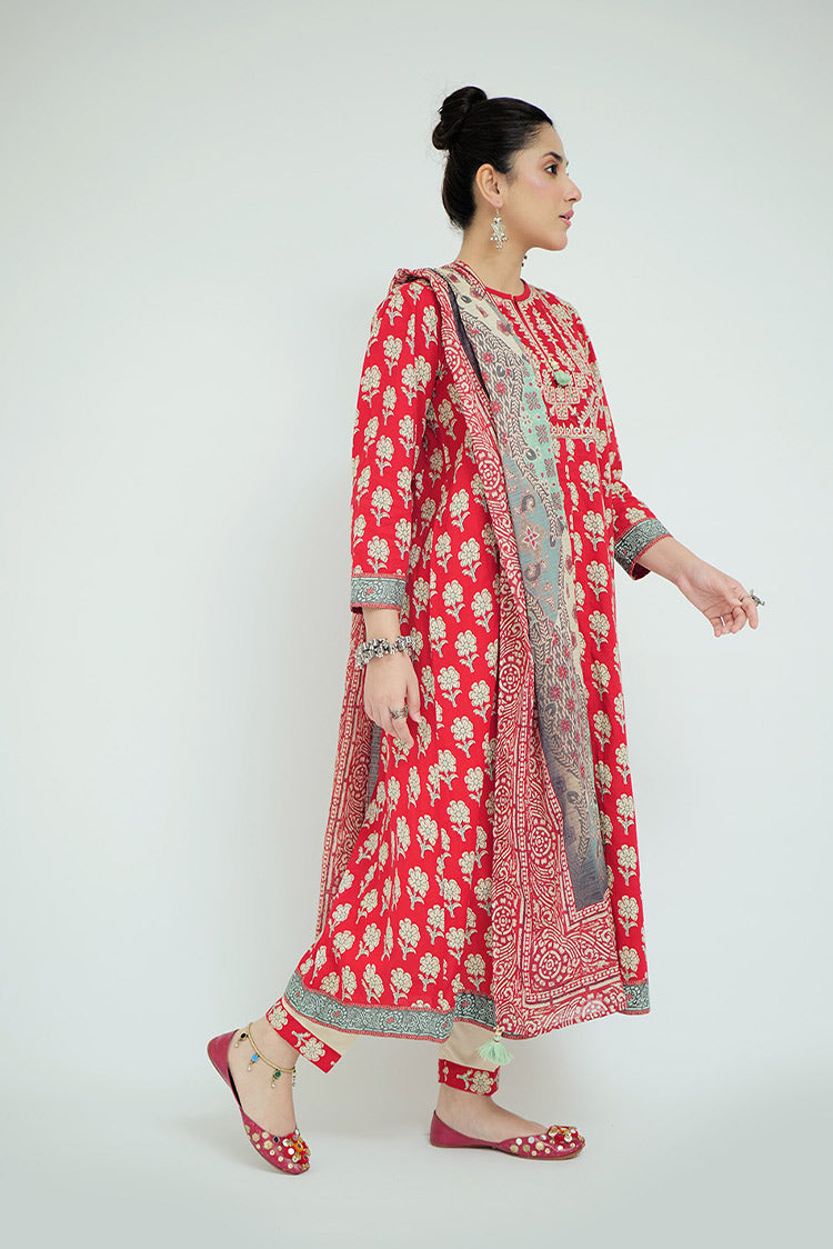Picture of Senorita - LAD-02686 | Red & Multicolor | Casual 3 Piece Suit | Cotton Lawn Printed - Available at Raja Sahib