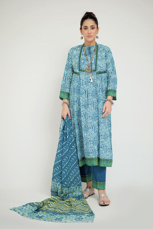 Picture of Senorita - LAD-02687 | Turquoise Blue & Multicolor | Casual 3 Piece Suit | Cotton Lawn Printed - Available at Raja Sahib