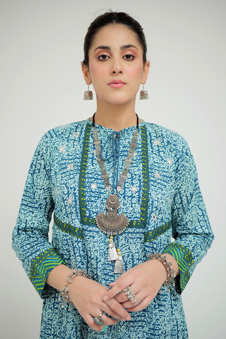 Picture of Senorita - LAD-02687 | Turquoise Blue & Multicolor | Casual 3 Piece Suit | Cotton Lawn Printed - Available at Raja Sahib