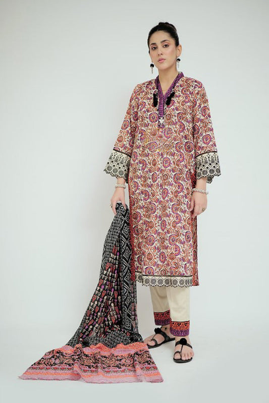 Picture of Senorita - LAD-02689 | Fawn & Multicolor | Casual 3 Piece Suit | Cotton Lawn Printed - Available at Raja Sahib