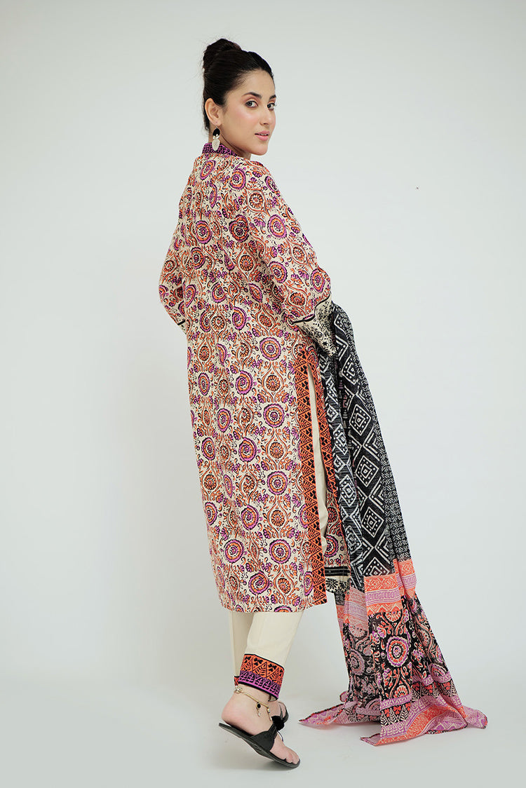 Picture of Senorita - LAD-02689 | Fawn & Multicolor | Casual 3 Piece Suit | Cotton Lawn Printed - Available at Raja Sahib