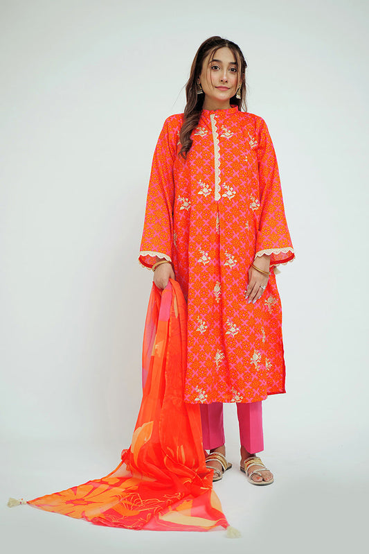 Picture of Senorita - LAD-02704 | Shocking Pink & Orange | Casual 3 Piece Suit | Cotton Lawn Printed - Available at Raja Sahib