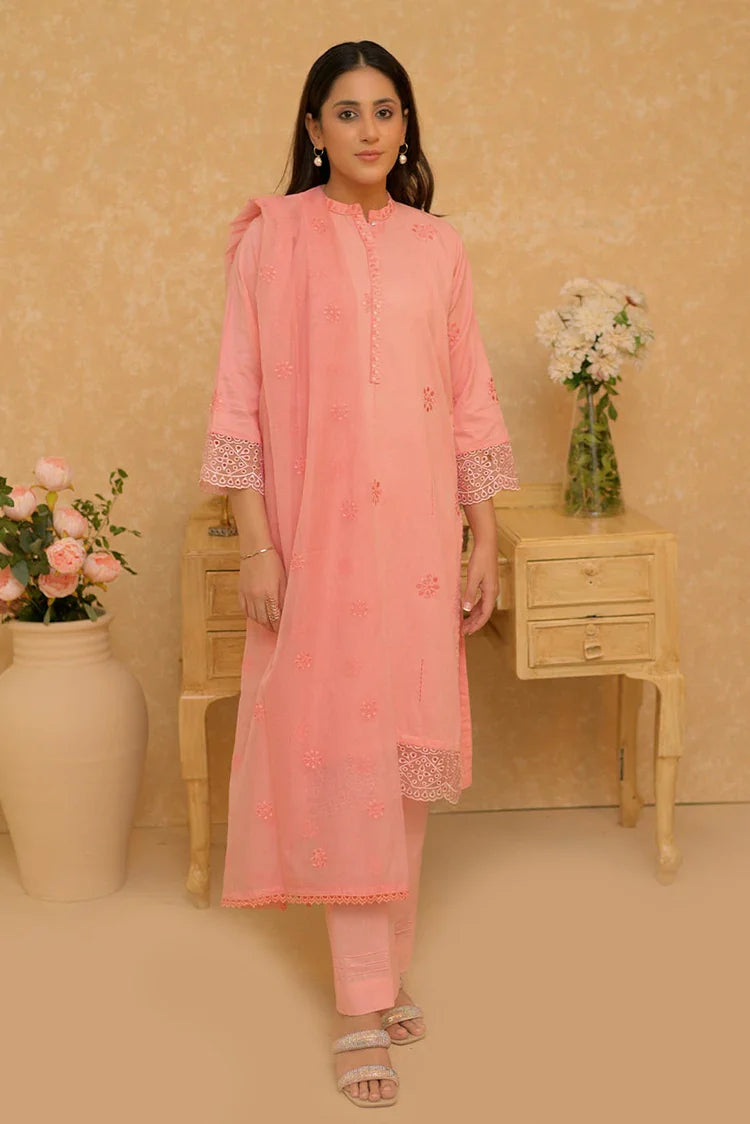 Picture of LAD-02732 | Peach | Casual 3 Piece Suit | Cotton Self Dobby - Available at Raja Sahib