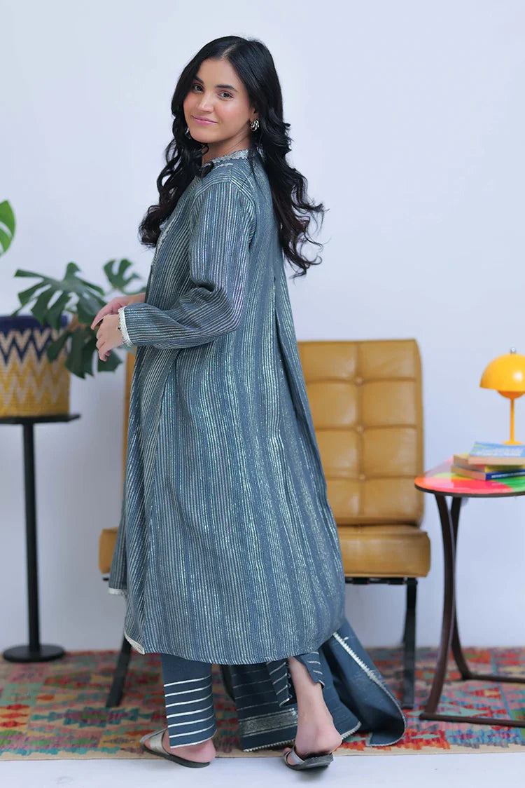 Picture of LAD-02833 | Grey & Silver | Casual 3 Piece Suit | Karandi Fabric Dobby Jacquard - Available at Raja Sahib