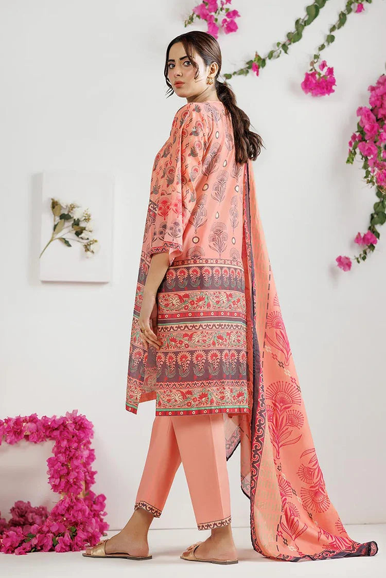 Picture of LAD-03011 | Peach & Multicolor | Casual 3 Piece Suit | Cotton Lawn Printed - Available at Raja Sahib