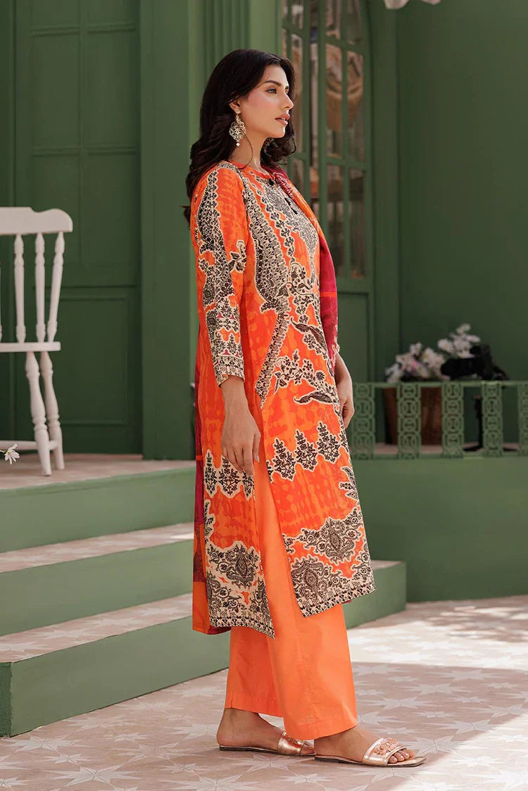 Picture of LAD-03012 | Orange & Multicolor | Casual 3 Piece Suit | Cotton Lawn Printed - Available at Raja Sahib