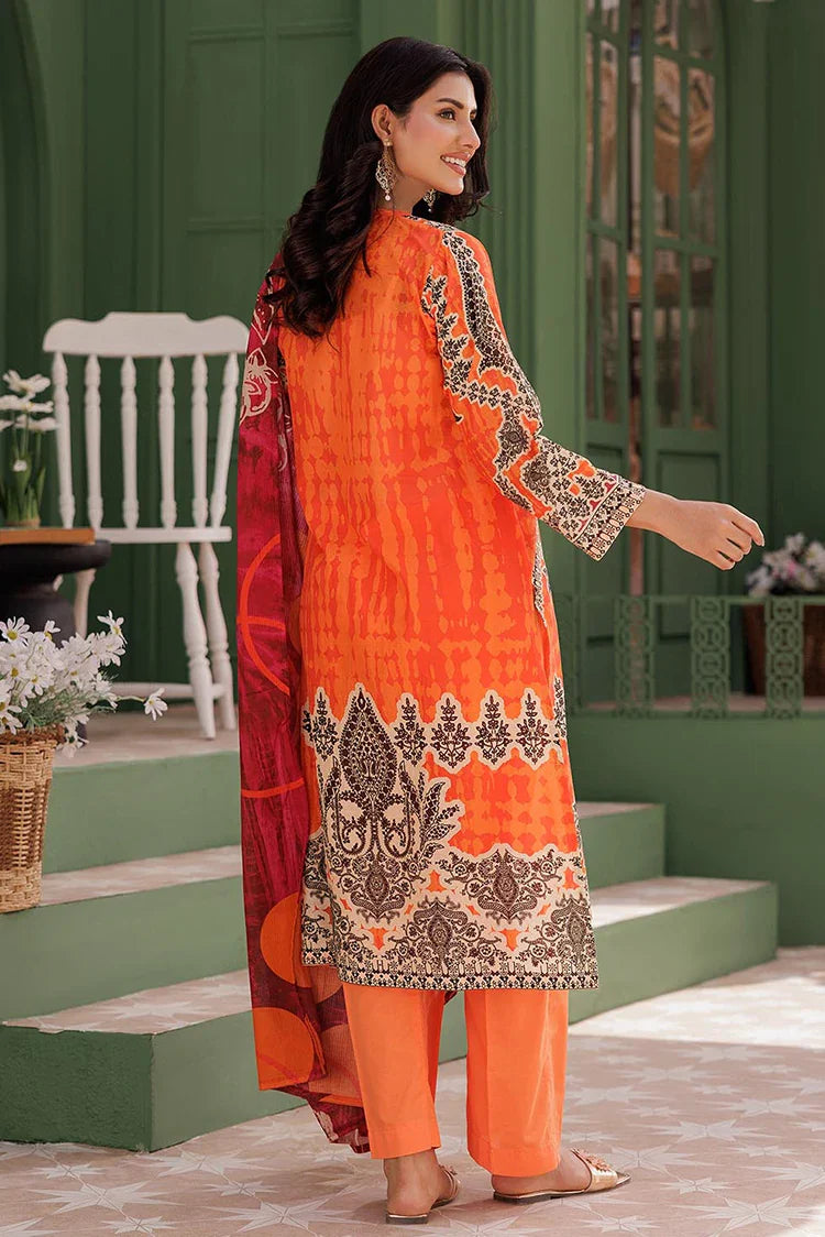Picture of LAD-03012 | Orange & Multicolor | Casual 3 Piece Suit | Cotton Lawn Printed - Available at Raja Sahib