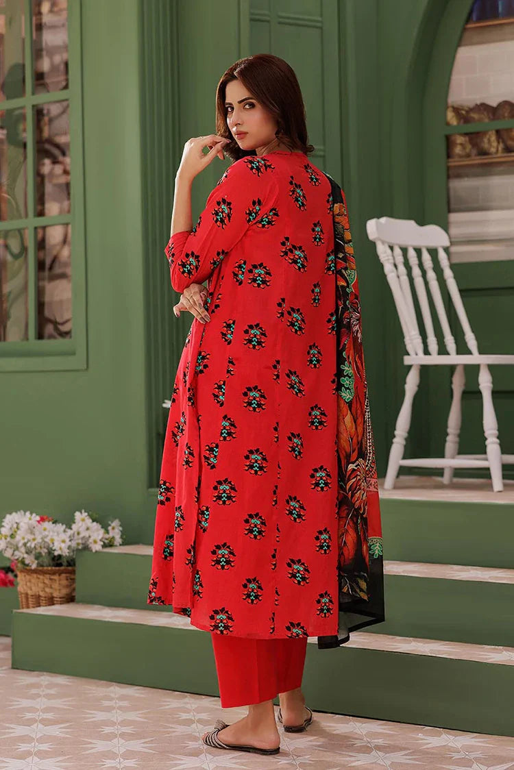 Picture of LAD-03013 | Red & Multicolor | Casual 3 Piece Suit | Cotton Lawn Printed - Available at Raja Sahib