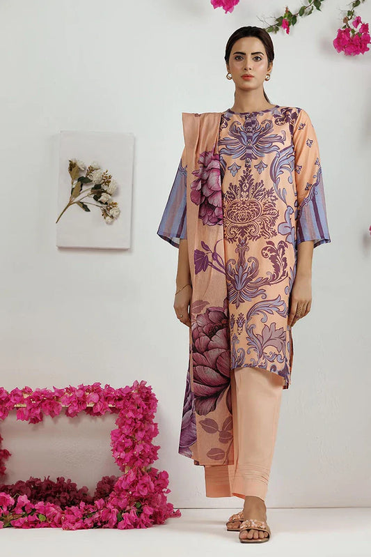 Picture of LAD-03100 | Peach & Multicolor | Casual 3 Piece Suit | Cotton Lawn Printed - Available at Raja Sahib
