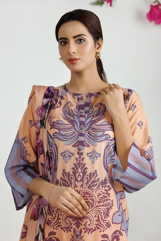 Picture of LAD-03100 | Peach & Multicolor | Casual 3 Piece Suit | Cotton Lawn Printed - Available at Raja Sahib