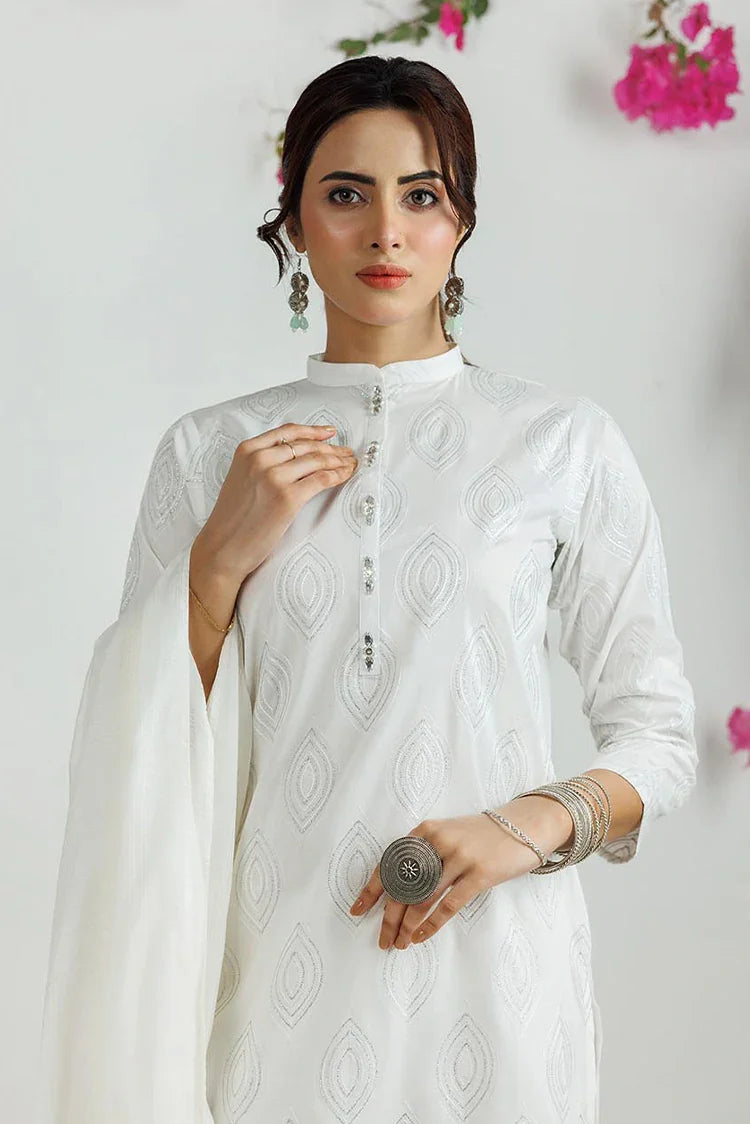 Picture of LAD-03114 | White & silver | Casual 3 Piece Suit | Plain Cotton - Available at Raja Sahib