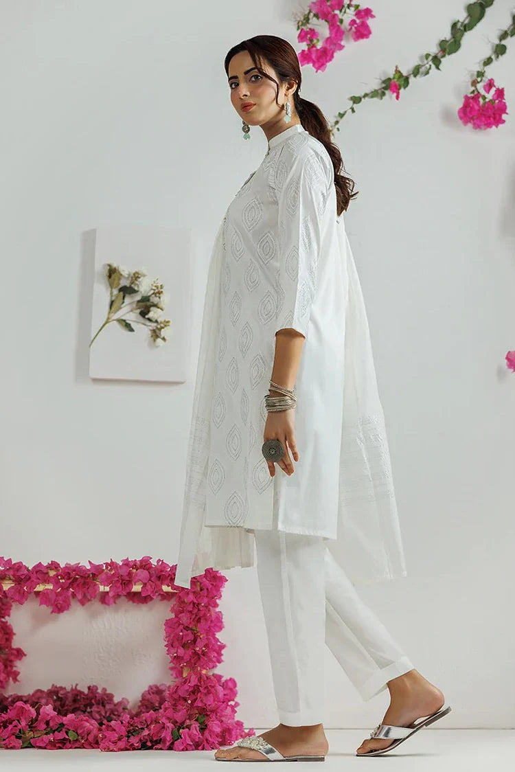 Picture of LAD-03114 | White & silver | Casual 3 Piece Suit | Plain Cotton - Available at Raja Sahib