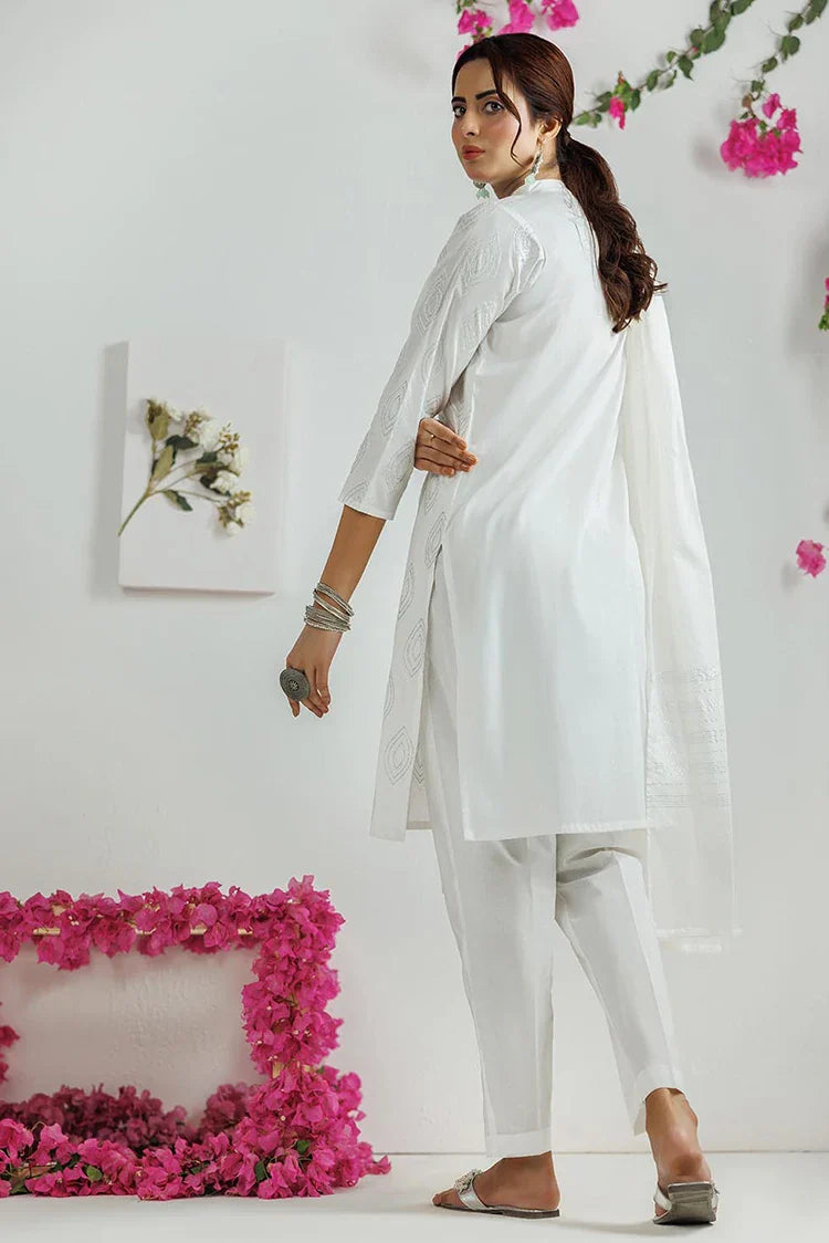 Picture of LAD-03114 | White & silver | Casual 3 Piece Suit | Plain Cotton - Available at Raja Sahib