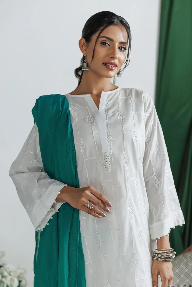Picture of LAD-03145 | White | Casual 3 Piece Suit | Plain Cotton - Available at Raja Sahib