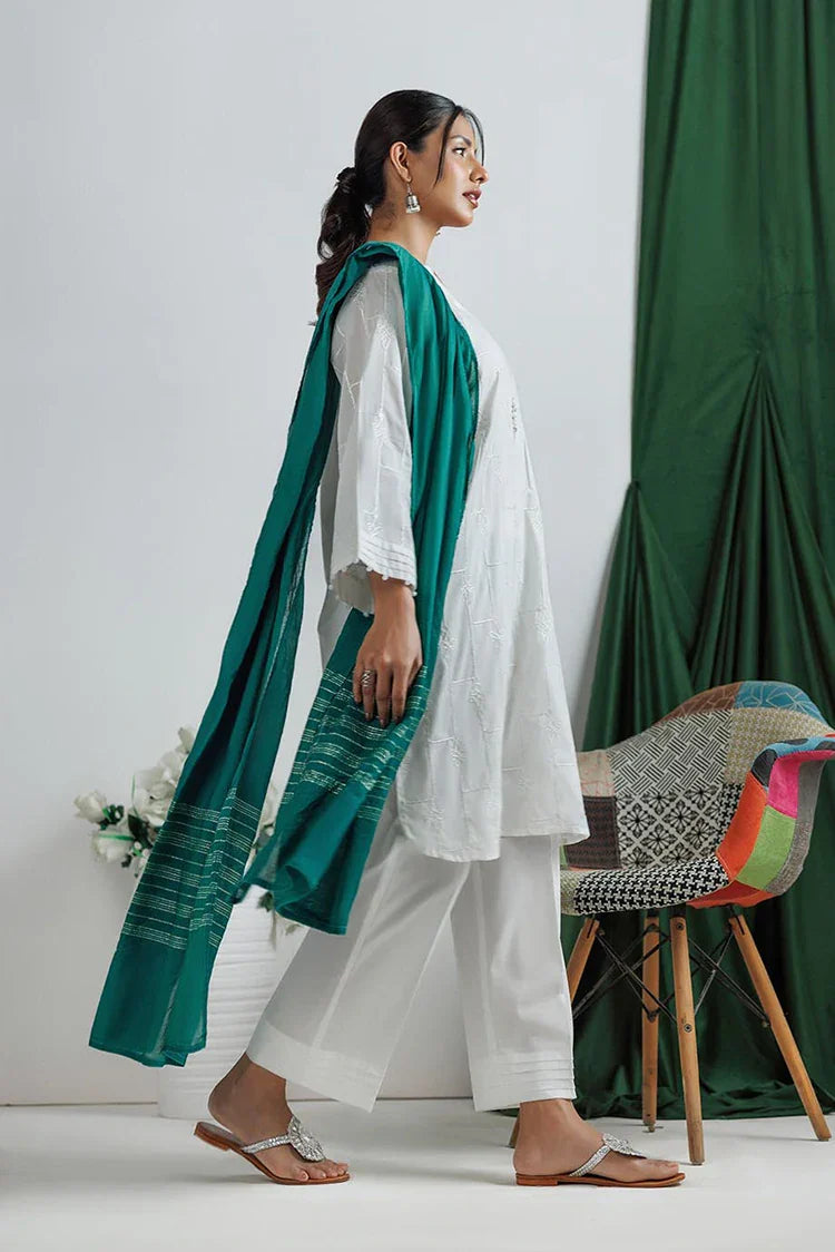 Picture of LAD-03145 | White | Casual 3 Piece Suit | Plain Cotton - Available at Raja Sahib