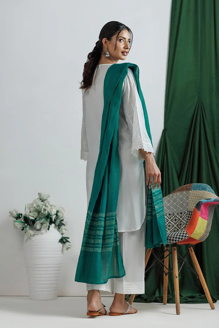 Picture of LAD-03145 | White | Casual 3 Piece Suit | Plain Cotton - Available at Raja Sahib