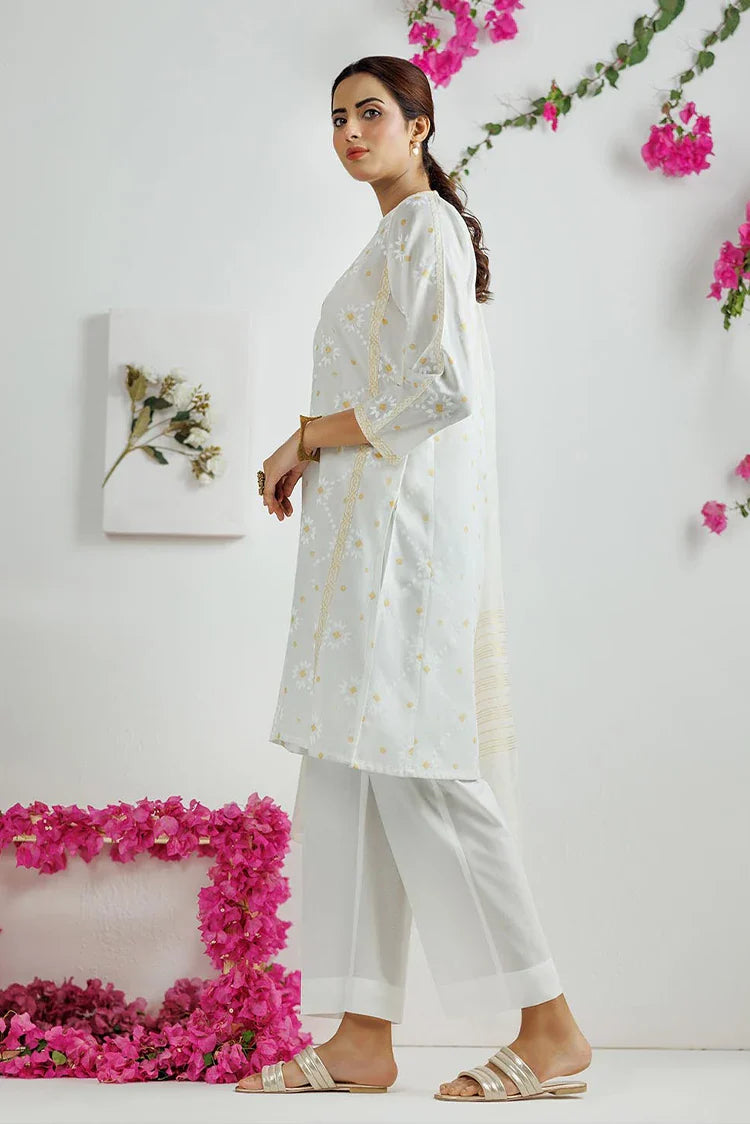 Picture of LAD-03169 | White & Gold | Casual 3 Piece Suit | Cotton Lawn Printed - Available at Raja Sahib