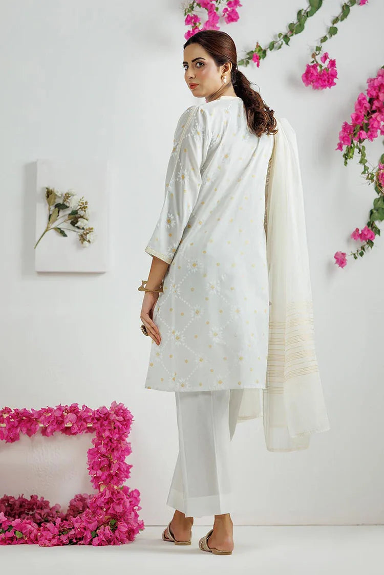 Picture of LAD-03169 | White & Gold | Casual 3 Piece Suit | Cotton Lawn Printed - Available at Raja Sahib