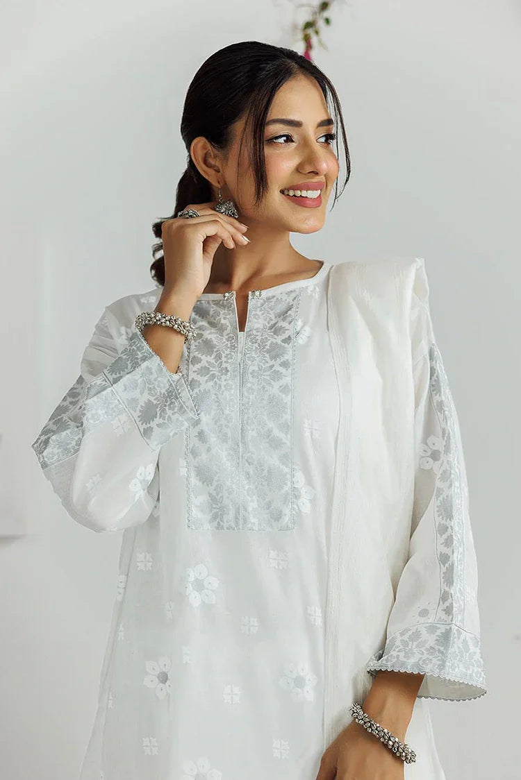 Picture of LAD-03170 | White & Silver | Casual 3 Piece Suit | Cotton Lawn Printed - Available at Raja Sahib