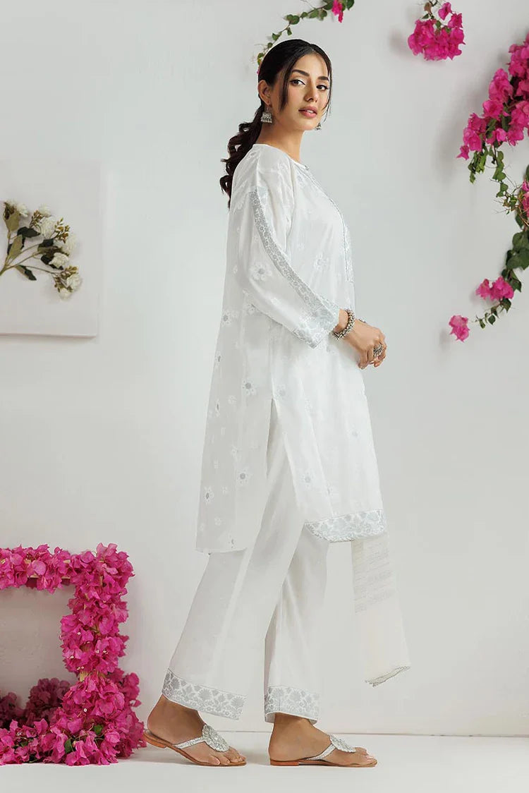 Picture of LAD-03170 | White & Silver | Casual 3 Piece Suit | Cotton Lawn Printed - Available at Raja Sahib