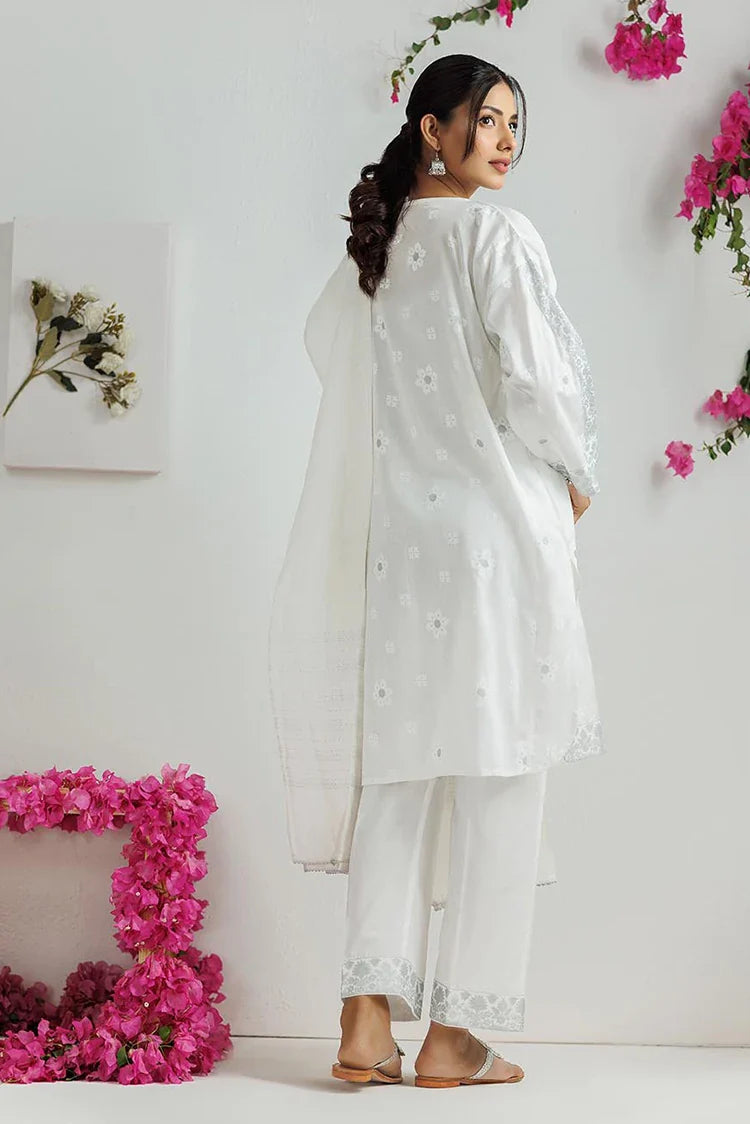 Picture of LAD-03170 | White & Silver | Casual 3 Piece Suit | Cotton Lawn Printed - Available at Raja Sahib