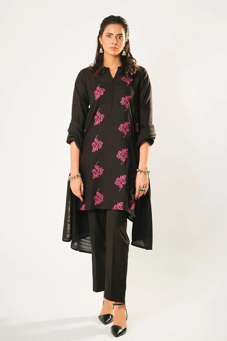 Picture of Women winter clothes | Black | Casual 3 Piece Suit | Cotton Khaddar Dyed | LAD-03176 - Available at Raja Sahib