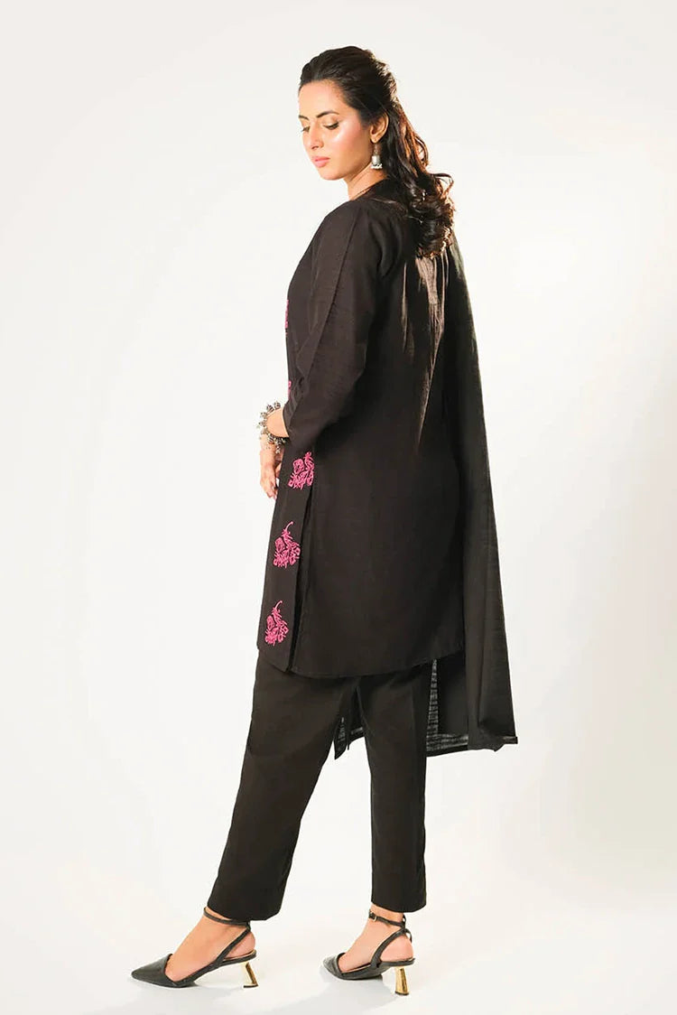 Picture of Women winter clothes | Black | Casual 3 Piece Suit | Cotton Khaddar Dyed | LAD-03176 - Available at Raja Sahib