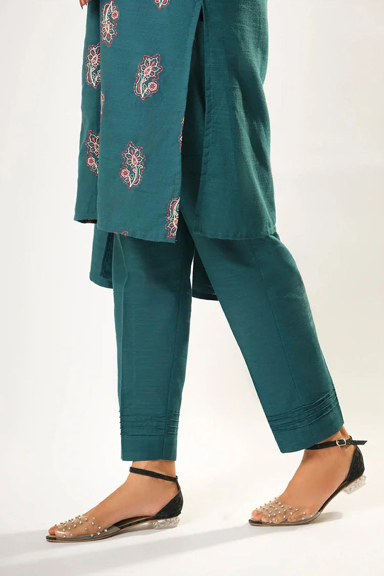 Picture of Women winter clothes | Turquoise Blue | Casual 3 Piece Suit | Cotton Khaddar Dyed | LAD-03177 - Available at Raja Sahib