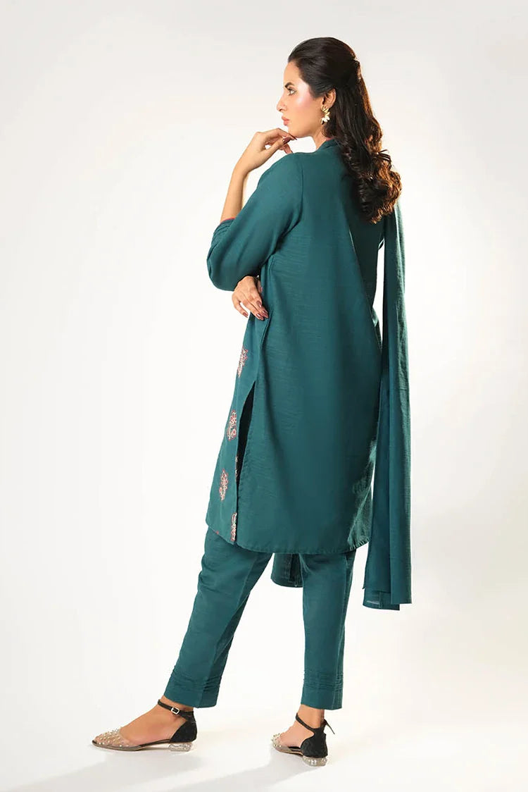 Picture of Women winter clothes | Turquoise Blue | Casual 3 Piece Suit | Cotton Khaddar Dyed | LAD-03177 - Available at Raja Sahib