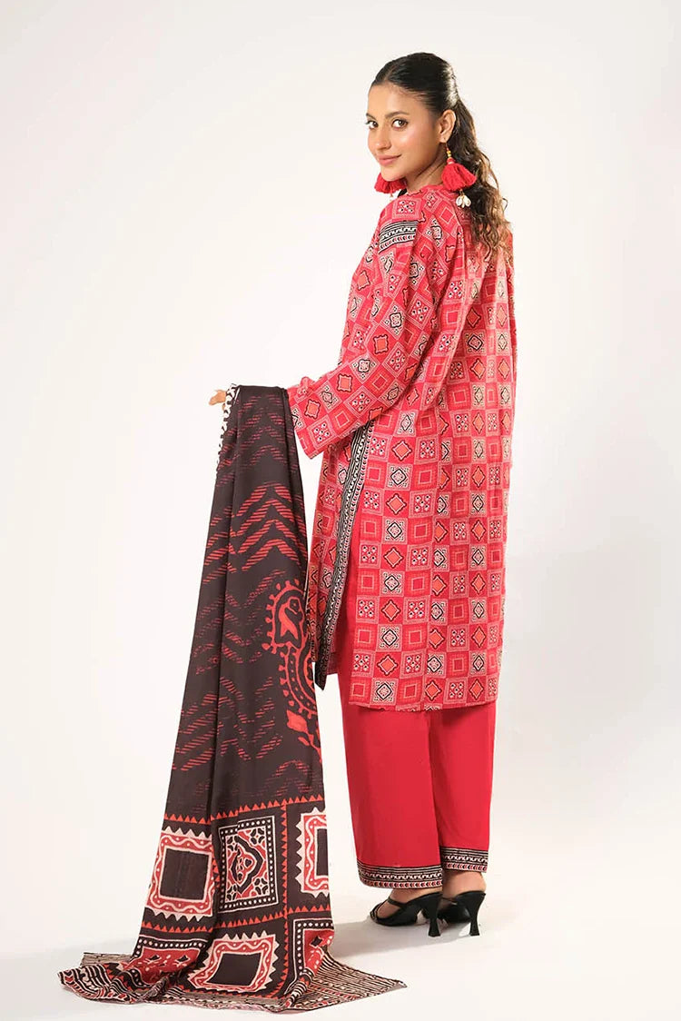 Picture of Women winter clothes | Red & Multicolor | Casual 3 Piece Suit | Cotton Khaddar Printed | LAD-03195 - Available at Raja Sahib