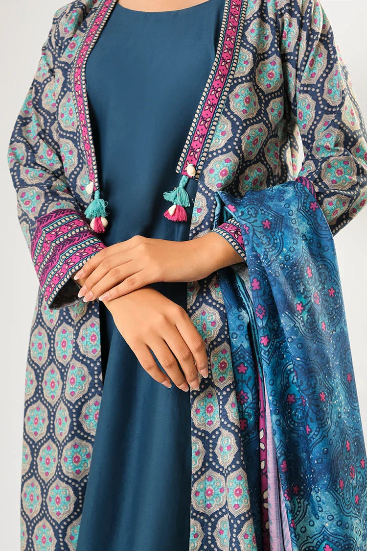Picture of Women winter clothes | Blue & Multicolor | Casual 3 Piece Suit | Cotton Khaddar Printed | LAD-03198 - Available at Raja Sahib