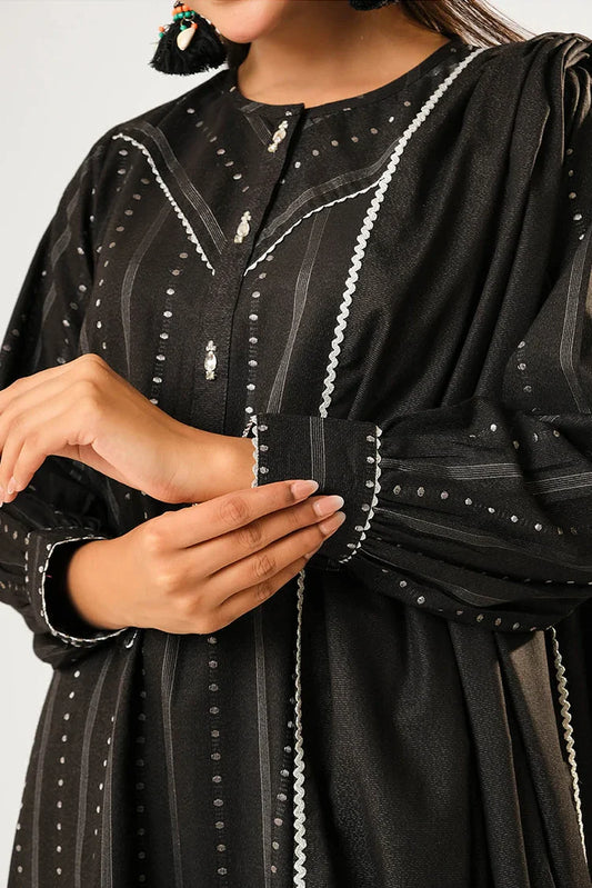 Picture of Women winter clothes | Black & Silver | Casual 3 Piece Suit | Cotton Karandi Dobby | LAD-03210 - Available at Raja Sahib