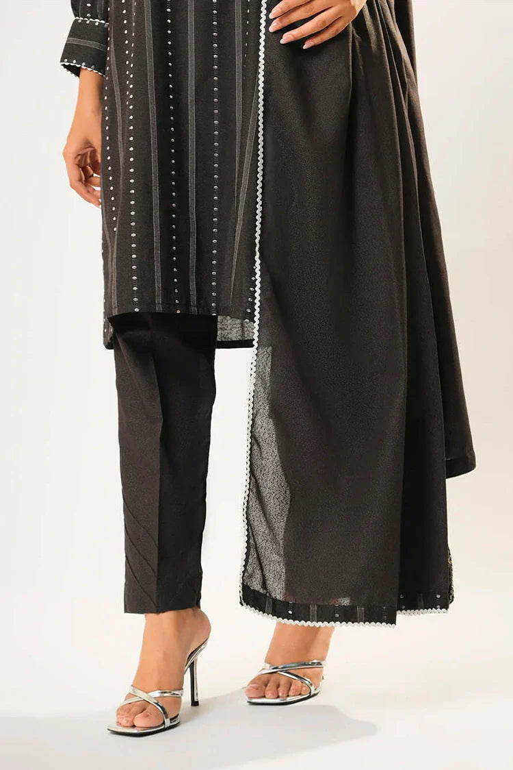 Picture of Women winter clothes | Black & Silver | Casual 3 Piece Suit | Cotton Karandi Dobby | LAD-03210 - Available at Raja Sahib
