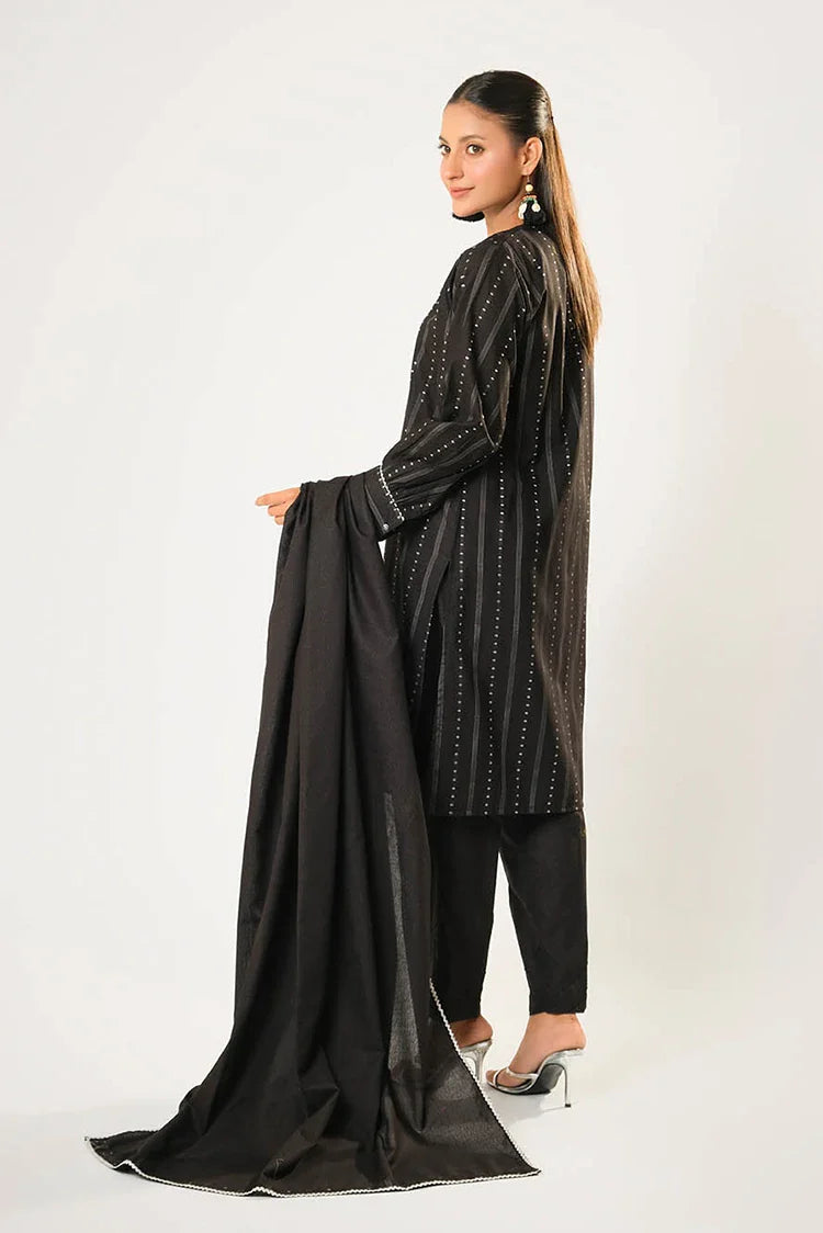 Picture of Women winter clothes | Black & Silver | Casual 3 Piece Suit | Cotton Karandi Dobby | LAD-03210 - Available at Raja Sahib