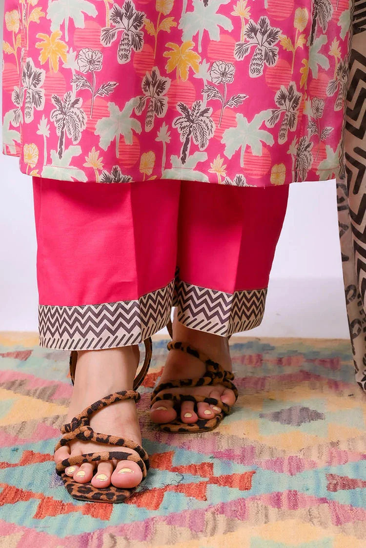 Picture of Senorita - Shocking Pink & Multicolor - Casual Plus 3 Piece Suit - Cotton Lawn Printed - LAD-03365 - Available at Raja Sahib