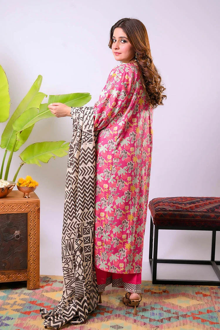 Picture of Senorita - Shocking Pink & Multicolor - Casual Plus 3 Piece Suit - Cotton Lawn Printed - LAD-03365 - Available at Raja Sahib