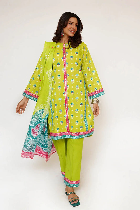 Picture of Senorita - Women Eid Dress - Parrot Green & Multicolor - Casual 3 Piece Suit - LAD-03433 - Available at Raja Sahib