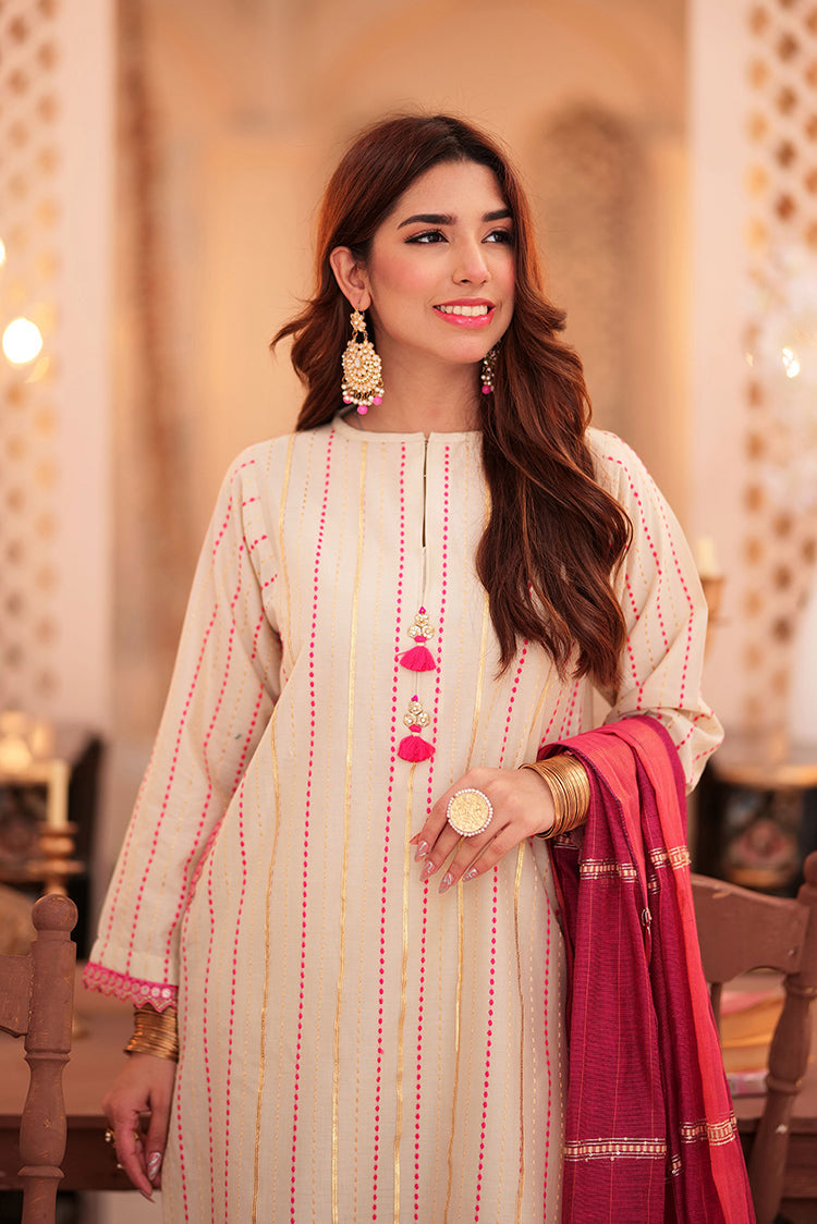 Picture of Senorita - LBD-02341 | Fawn & pink | Casual 3 Piece Suit  | Cotton Dobby - Available at Raja Sahib
