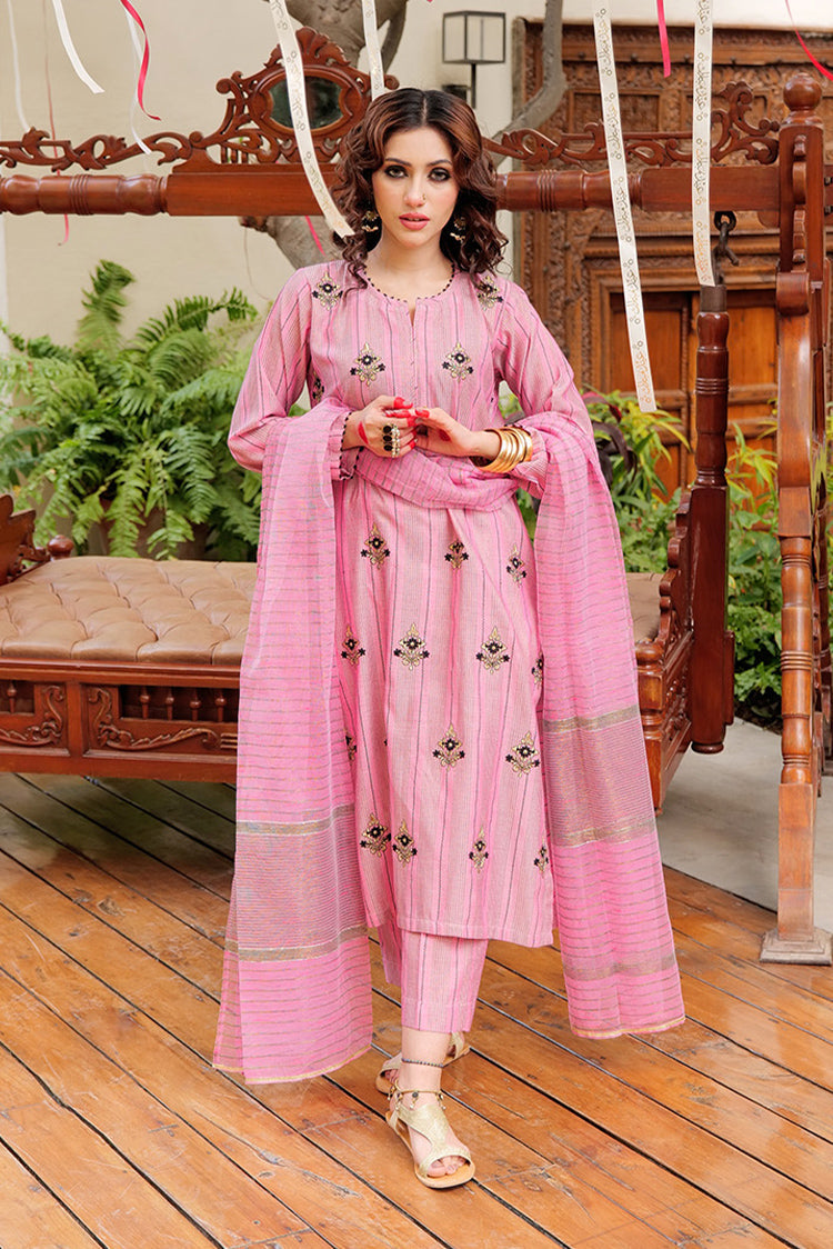 Picture of Senorita - LBD-02561 | Pink & Black | Casual plus 3 Piece Suit | Cotton Yarn dyed Jacquard - Available at Raja Sahib