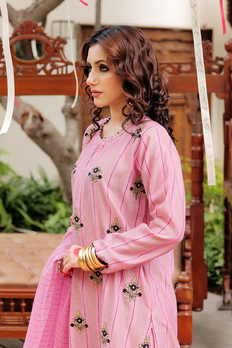 Picture of Senorita - LBD-02561 | Pink & Black | Casual plus 3 Piece Suit | Cotton Yarn dyed Jacquard - Available at Raja Sahib