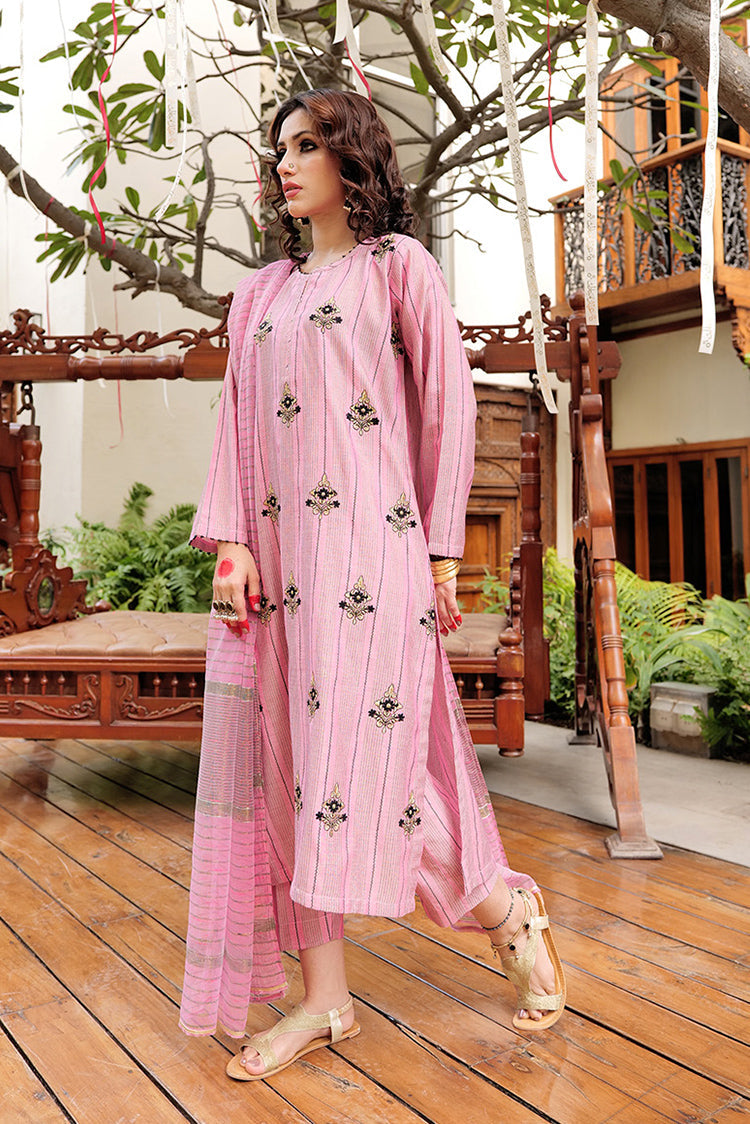 Picture of Senorita - LBD-02561 | Pink & Black | Casual plus 3 Piece Suit | Cotton Yarn dyed Jacquard - Available at Raja Sahib