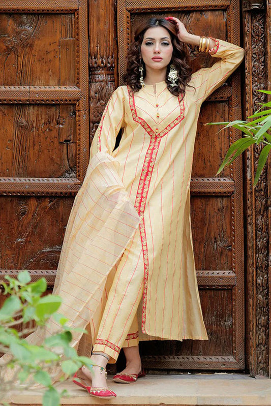 Picture of Senorita - LBD-02587 | Fawn & Multicolor | Casual plus 3 Piece Suit | Cotton Jacquard Dobby - Available at Raja Sahib