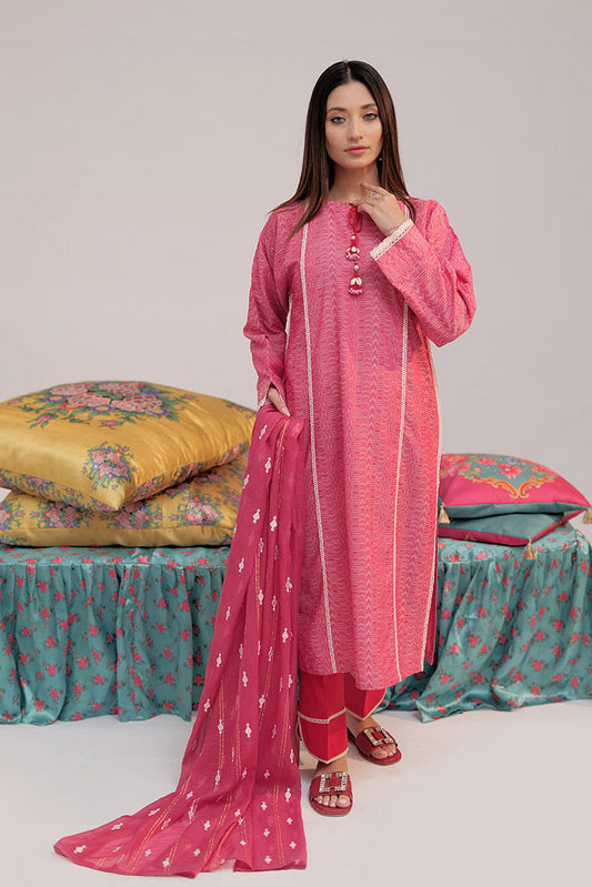 Picture of Senorita - LBD-02607 | Red | Casual plus 3 Piece Suit | Cotton Jacquard - Available at Raja Sahib