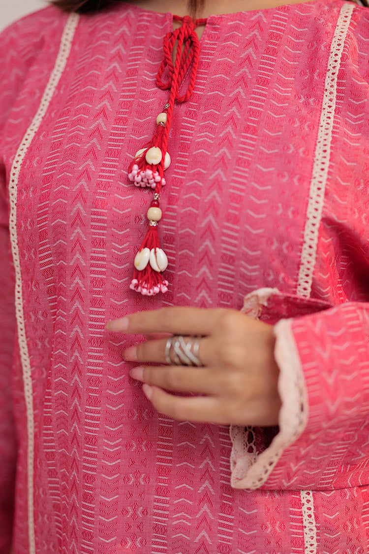 Picture of Senorita - LBD-02607 | Red | Casual plus 3 Piece Suit | Cotton Jacquard - Available at Raja Sahib