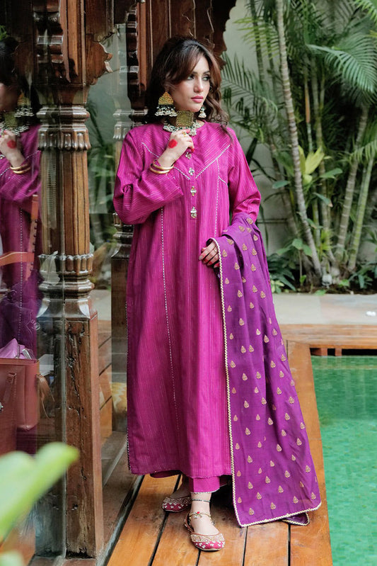 Picture of Senorita - LBD-02609 | Magenta & Gold | Casual plus 3 Piece Suit | Cotton Dobby Jacquard - Available at Raja Sahib
