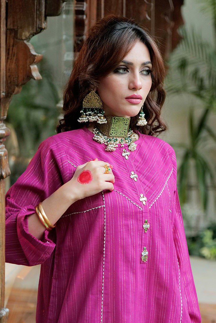 Picture of Senorita - LBD-02609 | Magenta & Gold | Casual plus 3 Piece Suit | Cotton Dobby Jacquard - Available at Raja Sahib